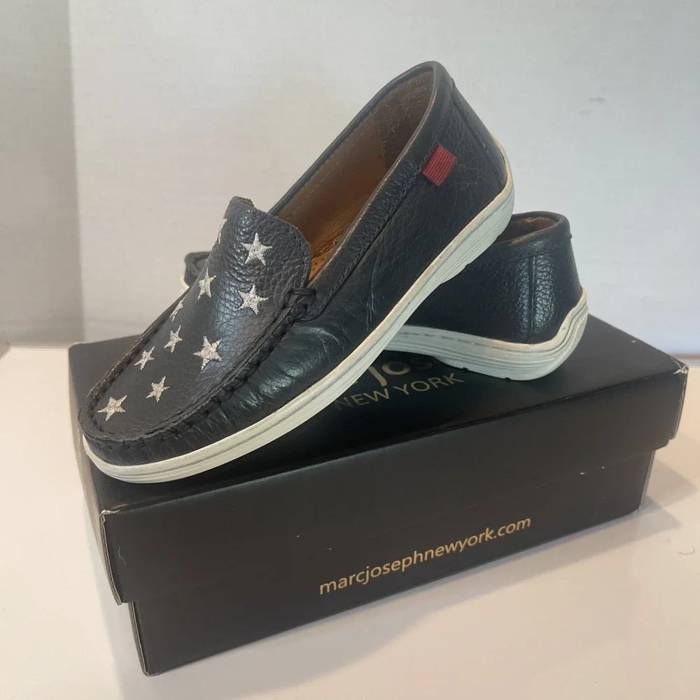 MARC‎ JOSEPH NEW YORK Girls Navy Loafer Stars Americana Shoes Size BIG KID 2.5